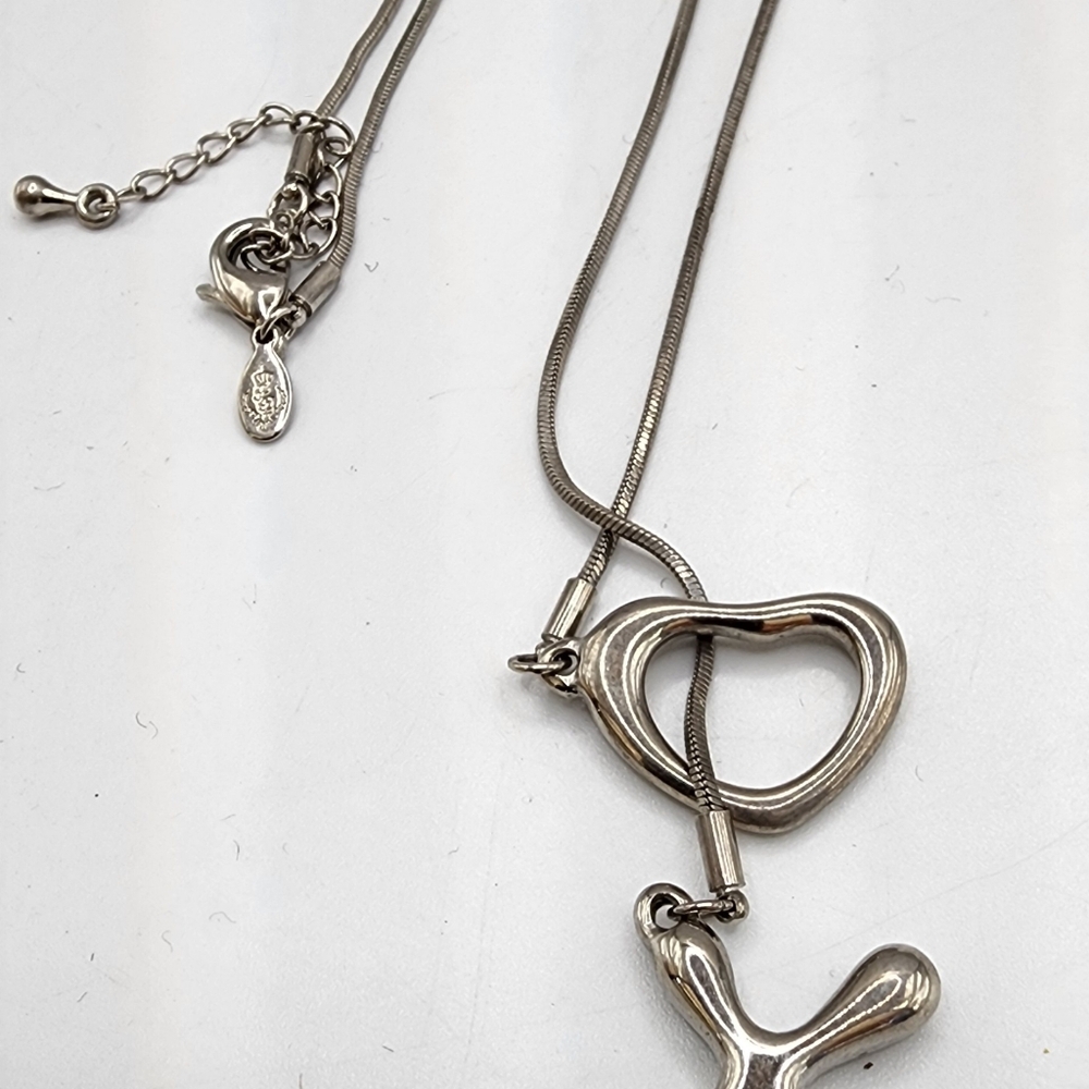 Premier Designs Lariat Abstract Heart Cross Silver Tone Necklace Adjustable 18" - Picture 7 of 7